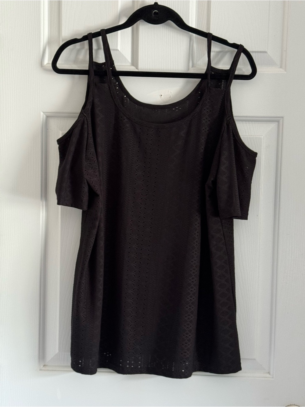 Cold-Shoulder Black Eyelet Knit Women's Top - Black
